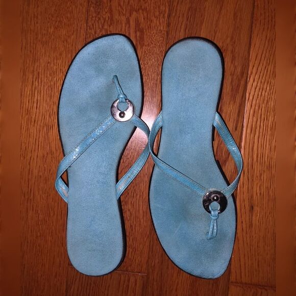 Italian Shoemakers Blue suede flat sandals with silver buckle size 7 - Picture 1 of 3